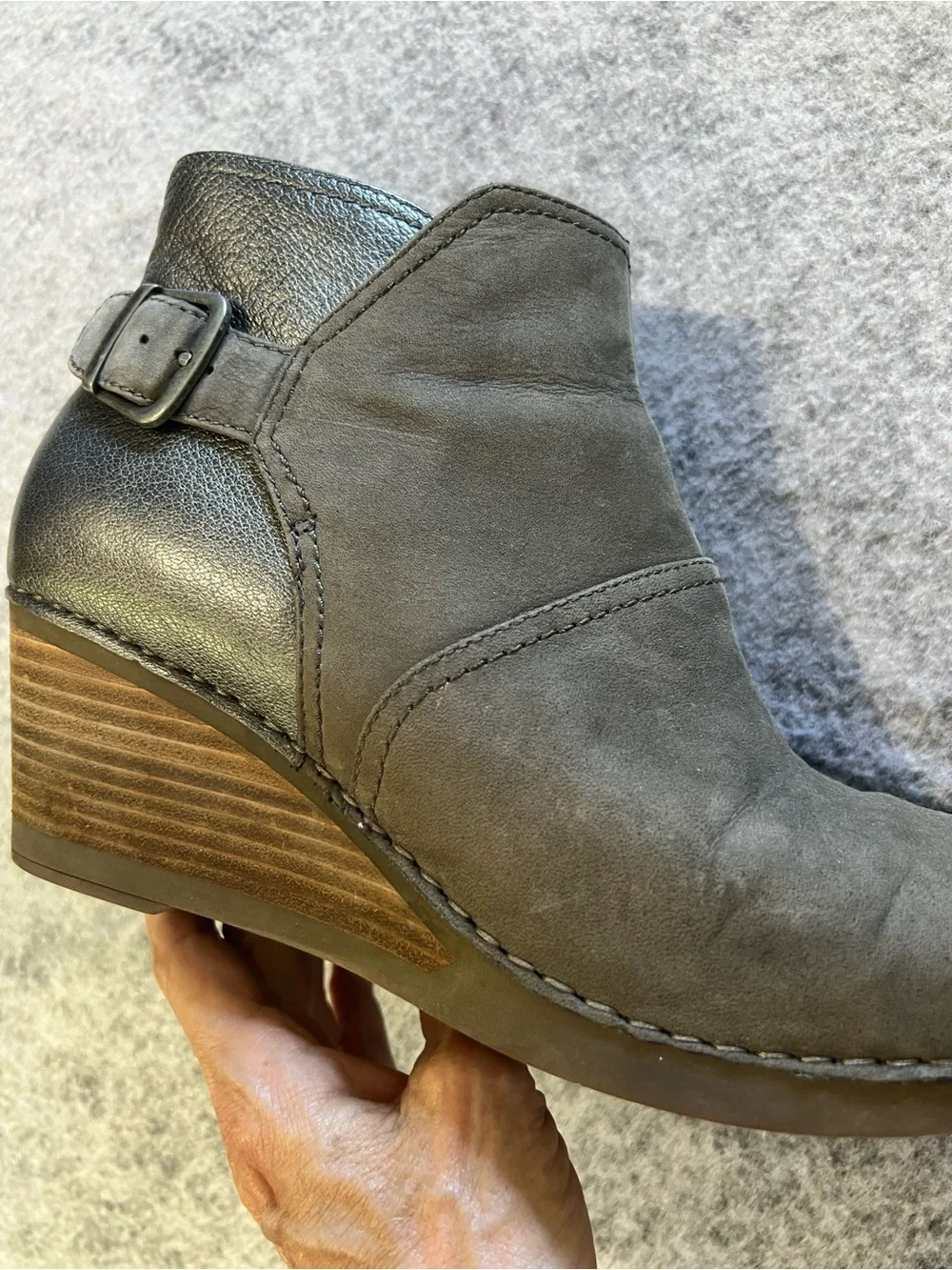 Dansko Gray Wedge Ankle Booties with Buckle